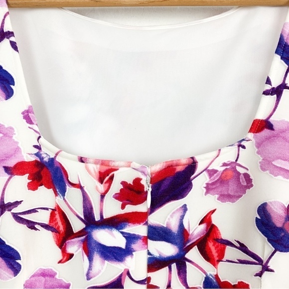 Rickie Freeman for Teri Jon Purple Floral High Neck Knee Length Dress Sz 12 - Picture 6 of 10